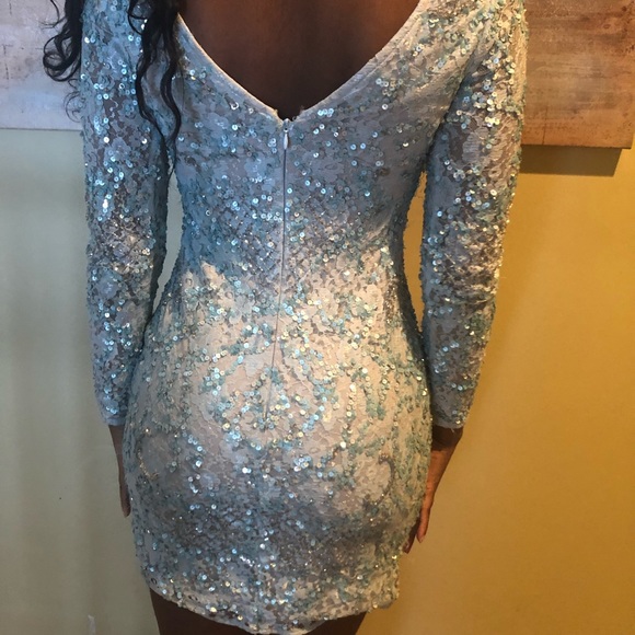 HOMECOMING/ FORMAL TEAL BLUE LONG SLEEVE DRESS - Picture 3 of 5
